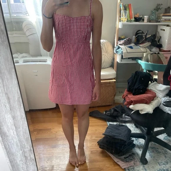 strapless open back dress Arianna Plaid Dress
